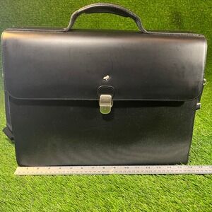 Mandarina Duck Black Leather Canvas Briefcase Messenger Bag Laptop Work Bag